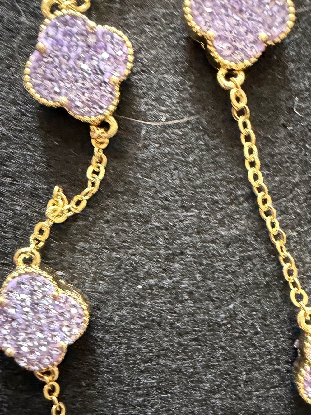 Source Unknown Gold Necklace with Lavender Druzy Clover Charms